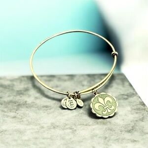 Alex & Ani gold tone Fleur-de-Lis charm bangle bracelet